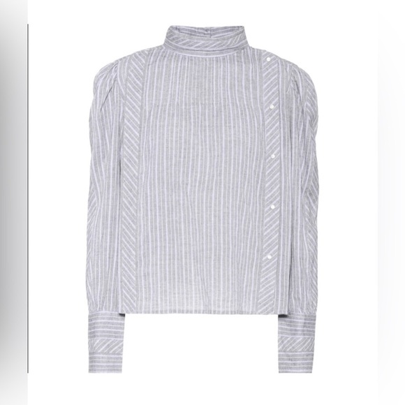 Isabel Marant Etoile Grey Striped Mock Neck Blouse - Picture 2 of 7